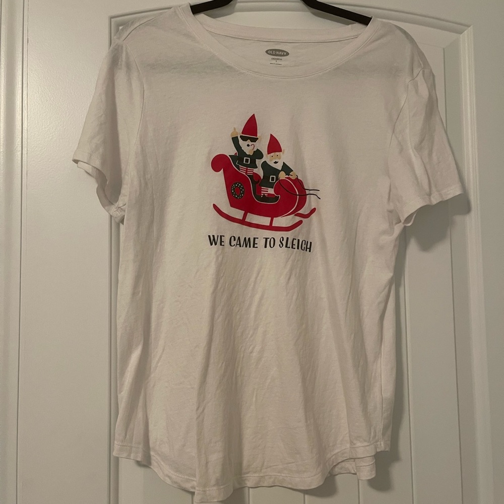 "We came to Sleigh" White graphic tee
